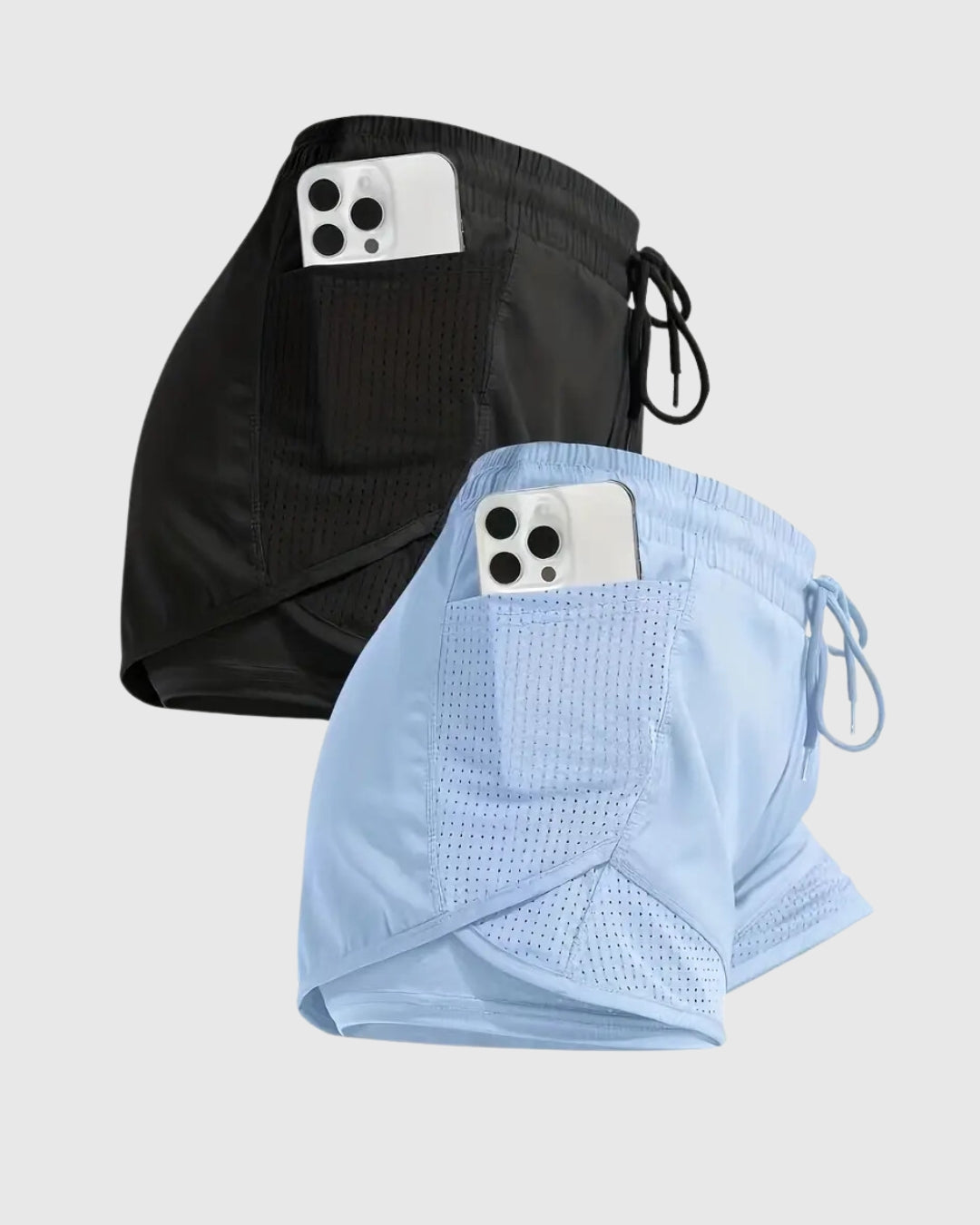 Kit com 2 Shorts femininos dupla face, secagem rápida e transpiráveis ideal para academia e treinos