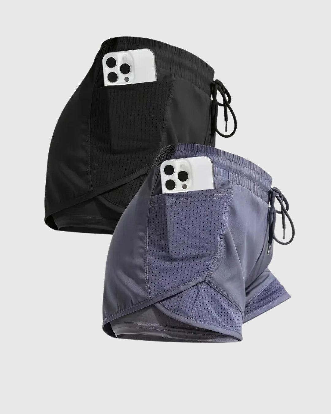Kit com 2 Shorts femininos dupla face, secagem rápida e transpiráveis ideal para academia e treinos