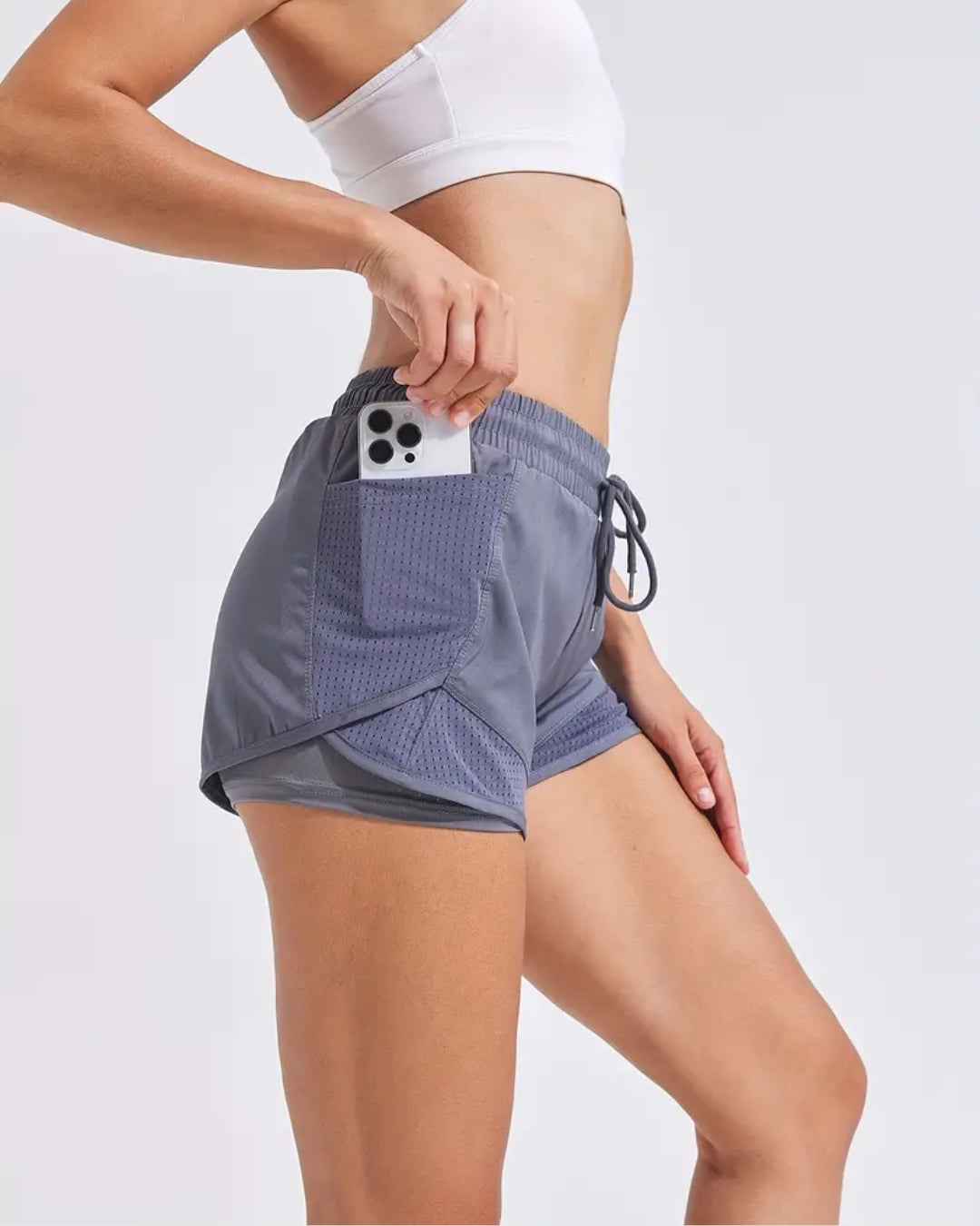 Kit com 2 Shorts femininos dupla face, secagem rápida e transpiráveis ideal para academia e treinos