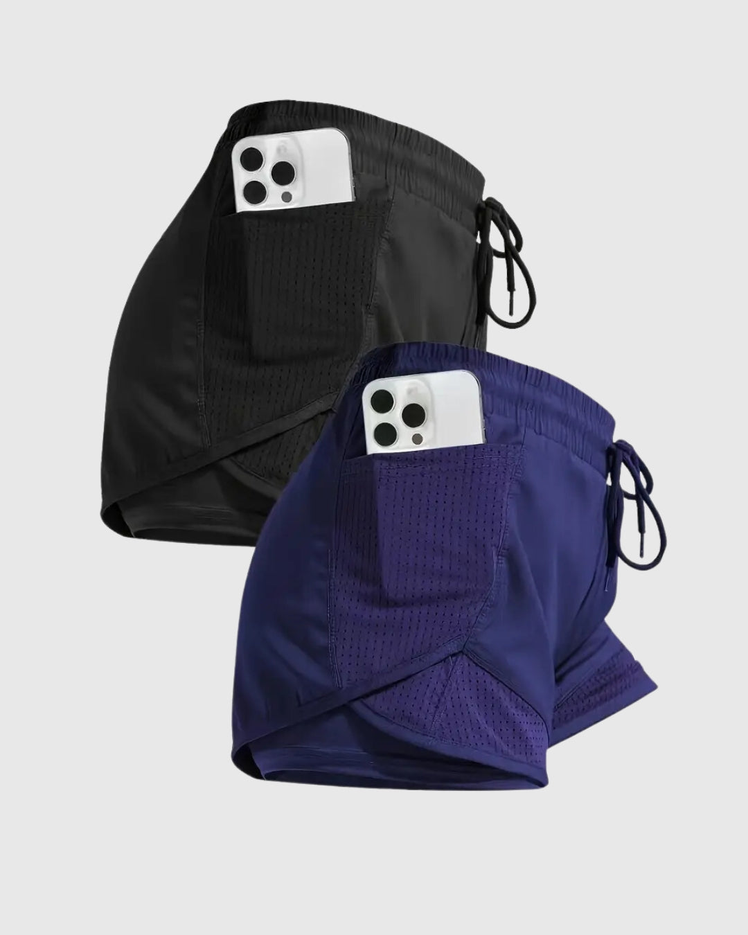 Kit com 2 Shorts femininos dupla face, secagem rápida e transpiráveis ideal para academia e treinos