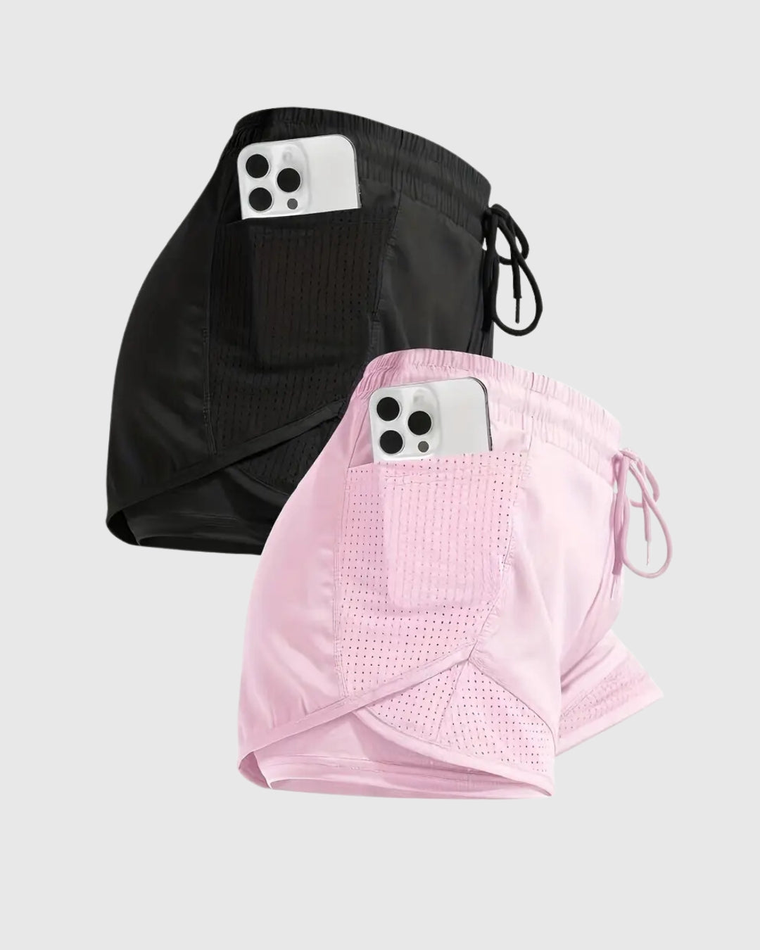 Kit com 2 Shorts femininos dupla face, secagem rápida e transpiráveis ideal para academia e treinos