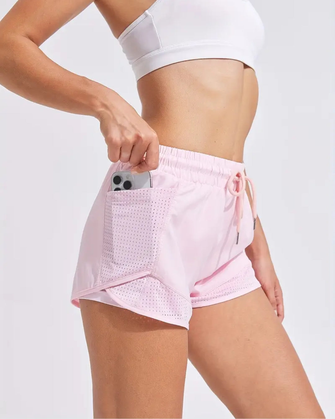 Kit com 2 Shorts femininos dupla face, secagem rápida e transpiráveis ideal para academia e treinos