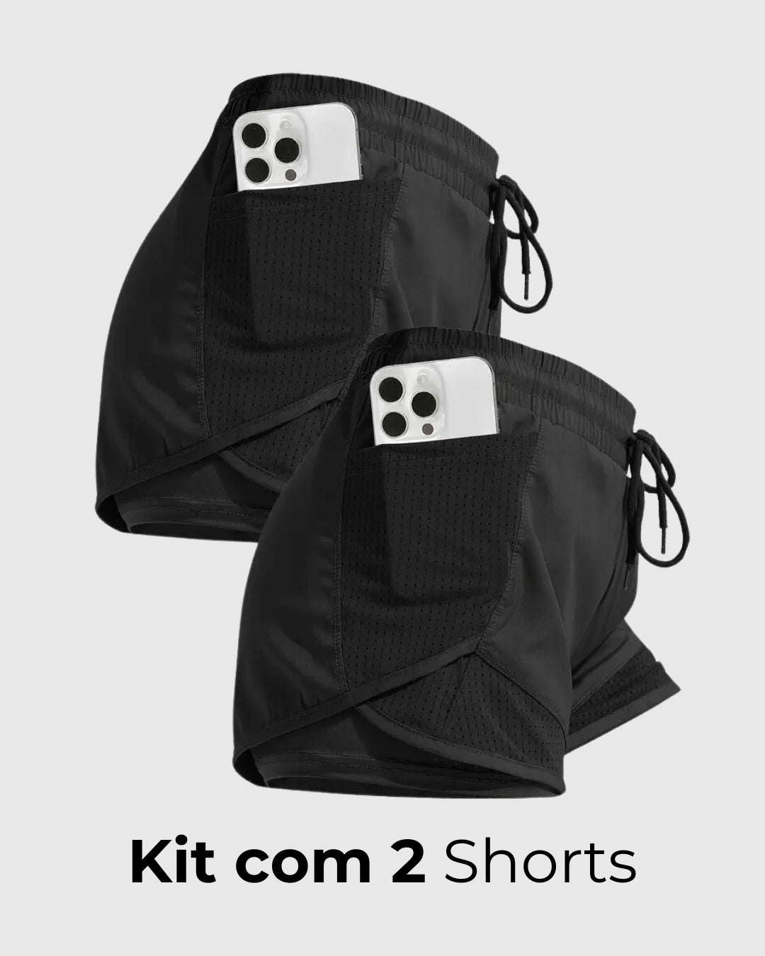 Kit com 2 Shorts femininos dupla face, secagem rápida e transpiráveis ideal para academia e treinos