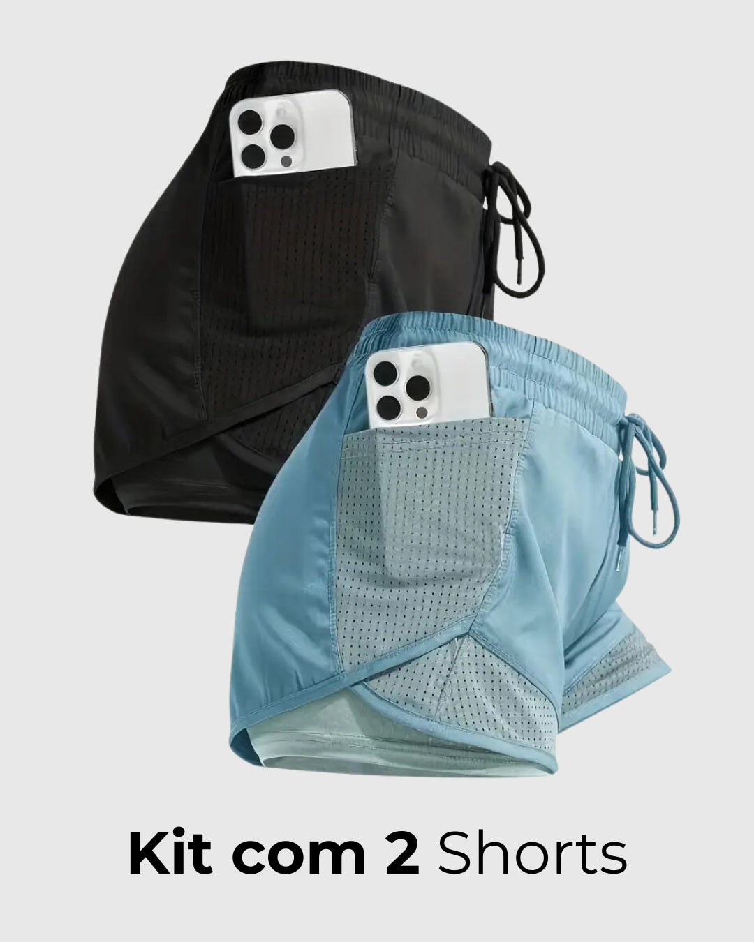 Kit com 2 Shorts femininos dupla face, secagem rápida e transpiráveis ideal para academia e treinos