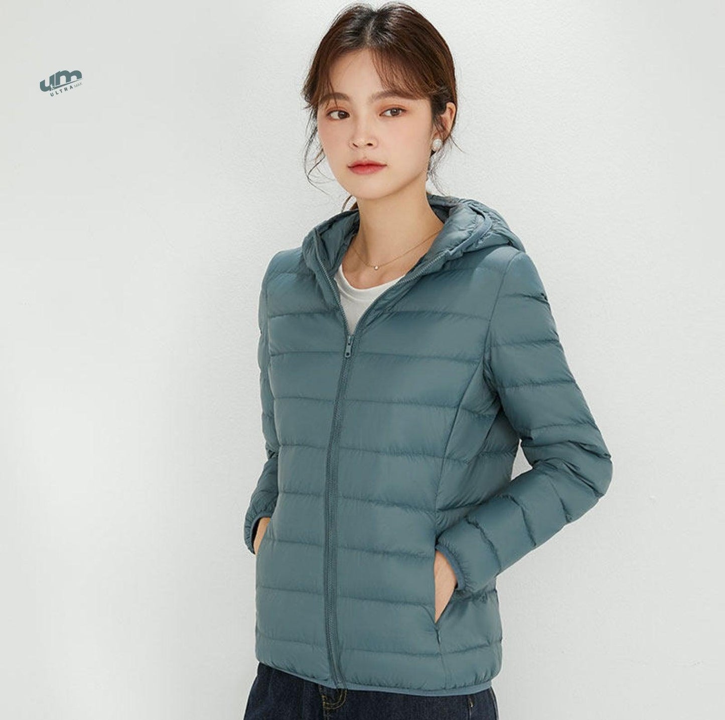 Jaqueta Puffer dobrável feminina Essentials com capuz - Ultra Max