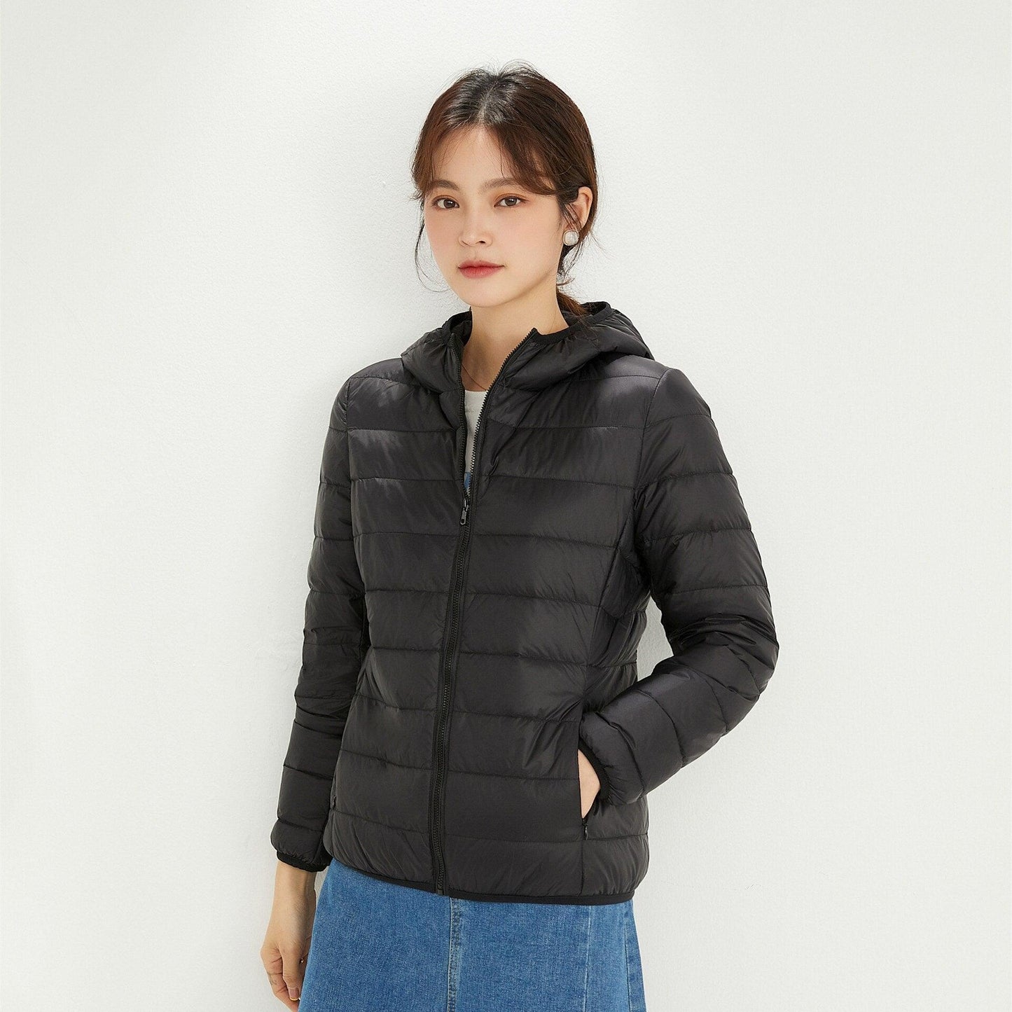 Jaqueta Puffer dobrável feminina Essentials com capuz - Ultra Max