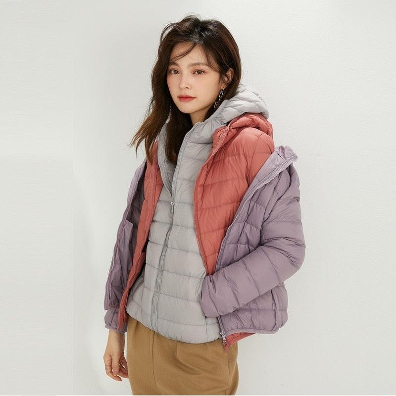 Jaqueta Puffer dobrável feminina Essentials com capuz - Ultra Max