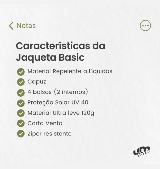 Jaqueta Unissex Corta Vento Basic Impermeável UV40+ - Ultra Max